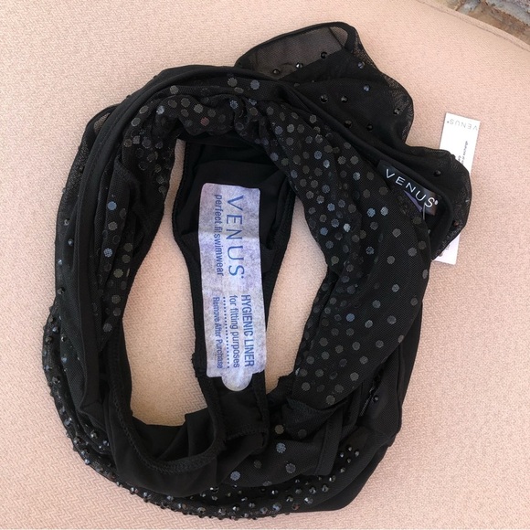 Venus Black Studded / Mesh V-Neck Gorgeous Sleeveless Bodysuit XS - Picture 13 of 15